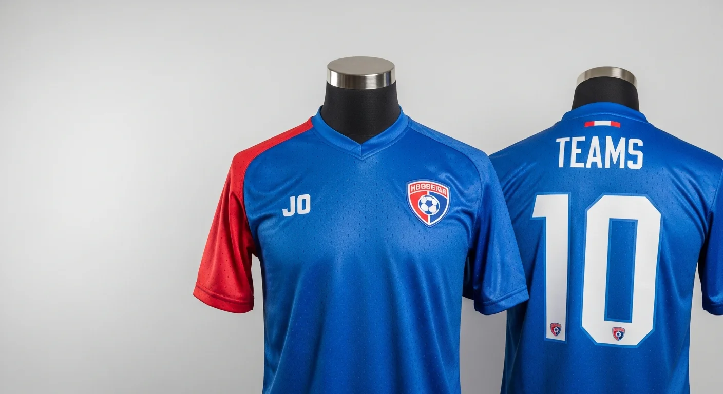 Custom sports jersey with team name, numbers, and logo printing