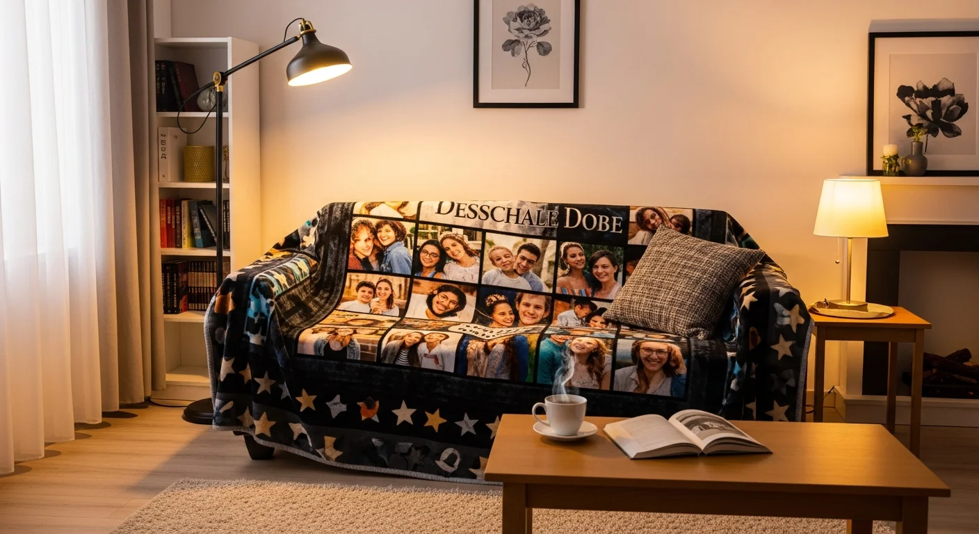 Custom photo blanket with personalized design on ultra-soft premium fleece