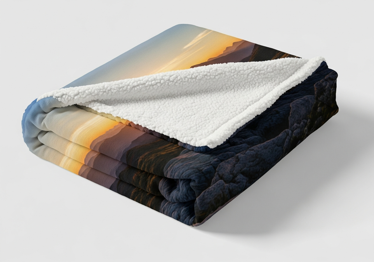 Sherpa custom blanket showing smooth printed polyester front with photo design and fuzzy faux sherpa fleece backing dual texture detail