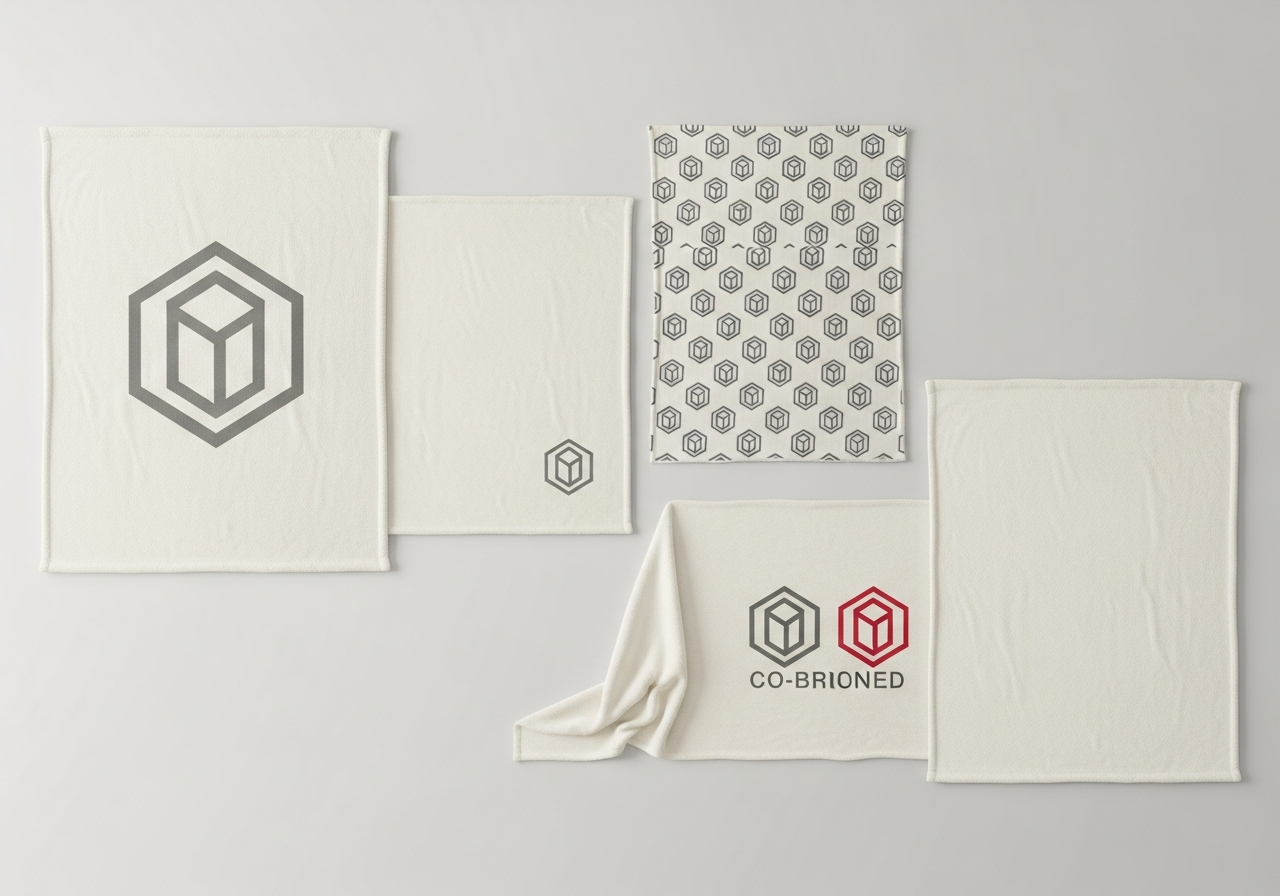 Logo placement options for corporate branded blankets showing corner placement center placement and all-over repeat pattern designs