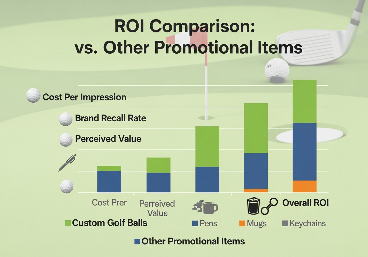 ROI comparison chart showing custom golf ball marketing cost per impression versus digital ads and other promotional products