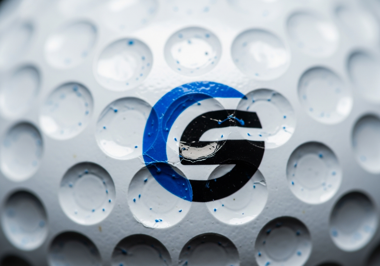 Close-up comparison of custom print adhesion on surlyn ionomer versus urethane elastomer golf ball cover surfaces