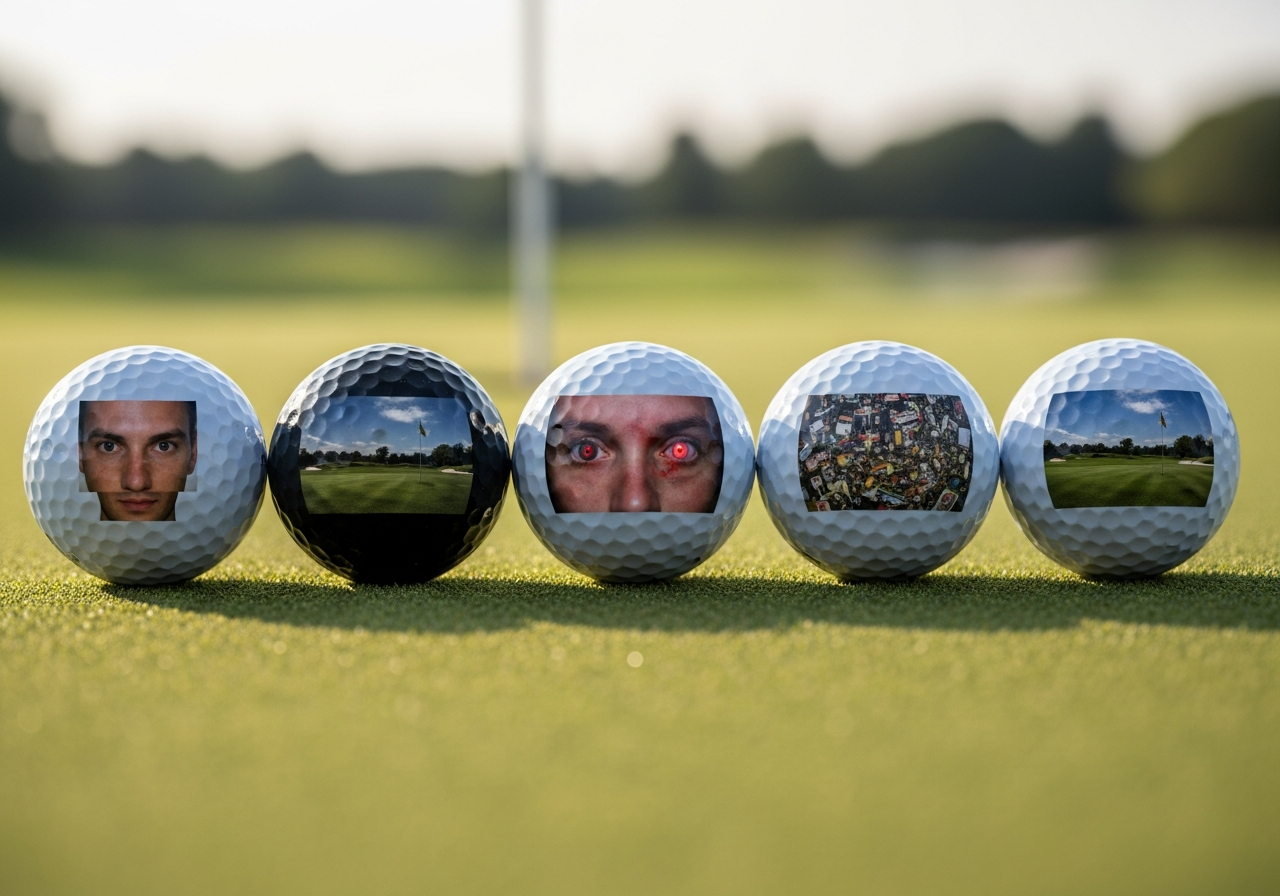 Common photo golf ball mistakes examples showing low resolution uncropped images wrong color expectations and small text problems with corrected versions