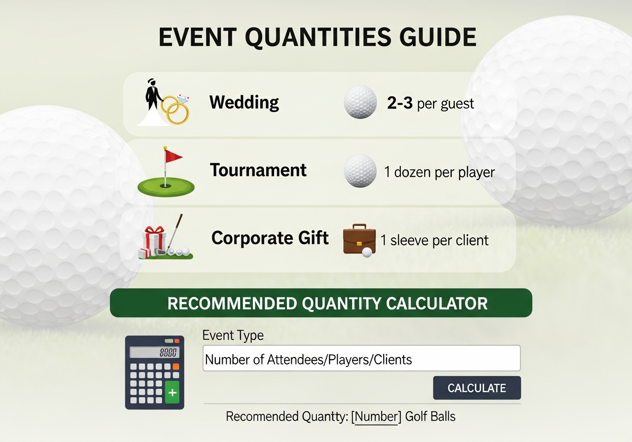 Event quantities ordering guide for custom golf balls showing quantity calculations for different event sizes