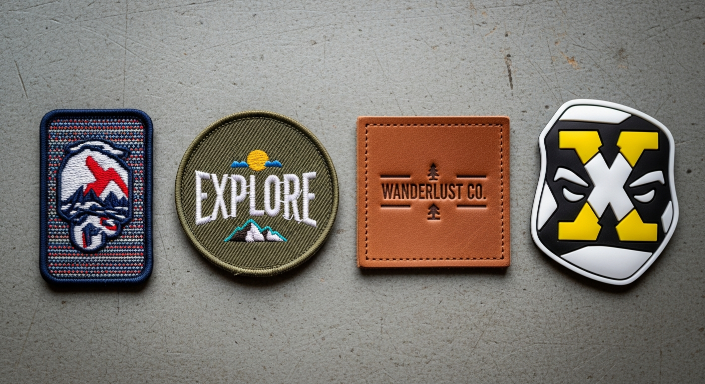 Comparison of woven embroidered leather and PVC patches on custom hats showing texture differences