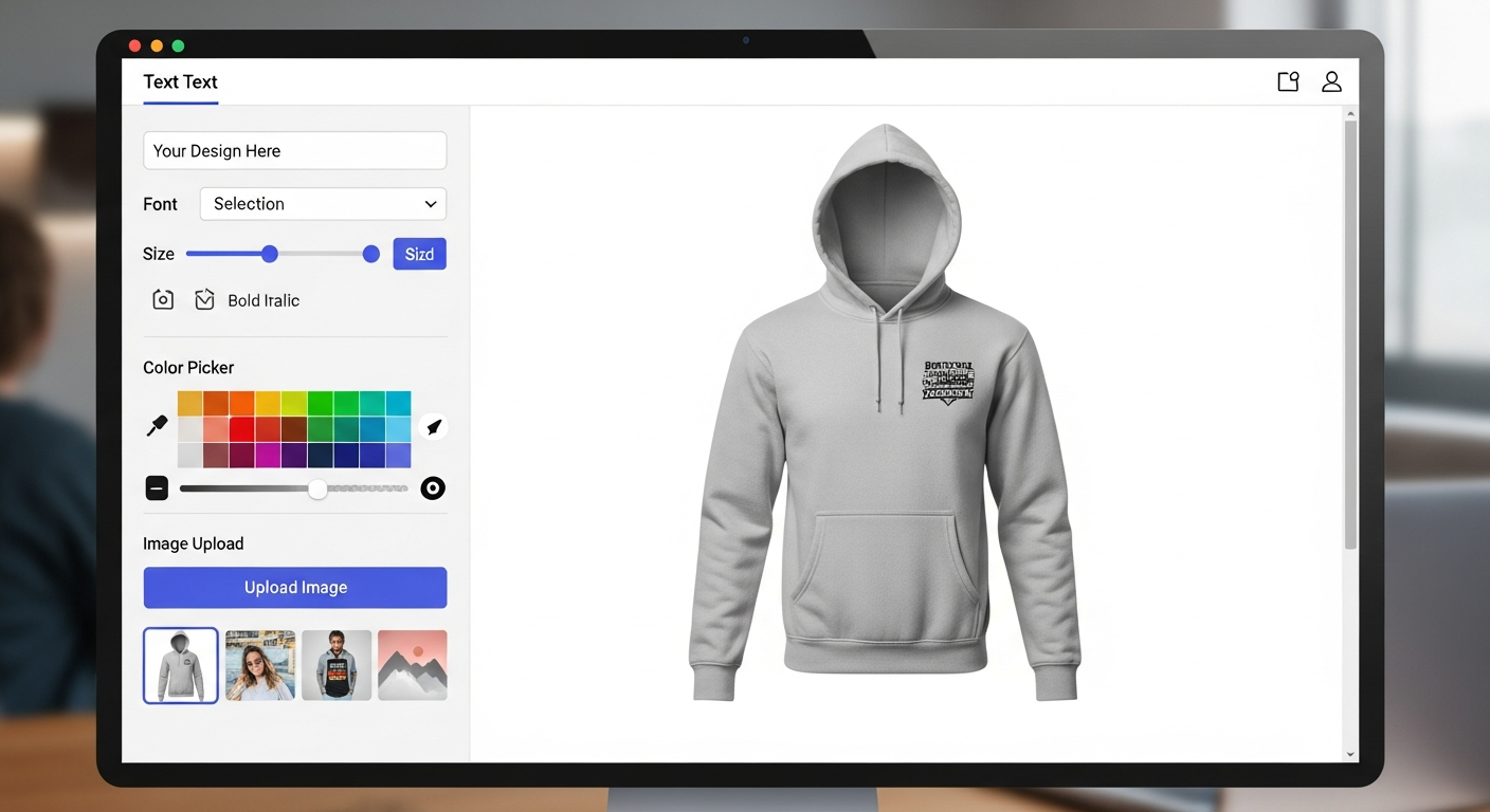RareCustom design tool interface showing hoodie customization options