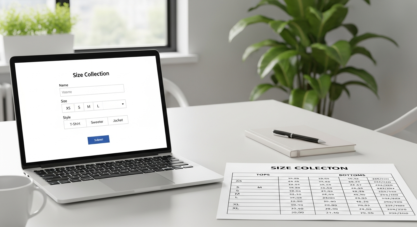 Example size collection form for bulk custom hoodie orders