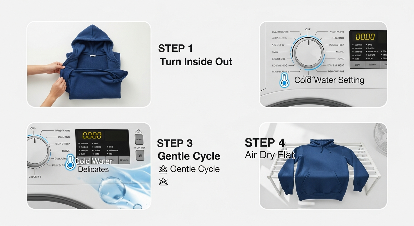Step-by-step washing care instructions for custom printed hoodies