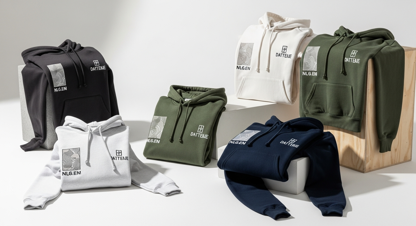 Minimalist custom hoodie designs showing clean typography and simple graphics