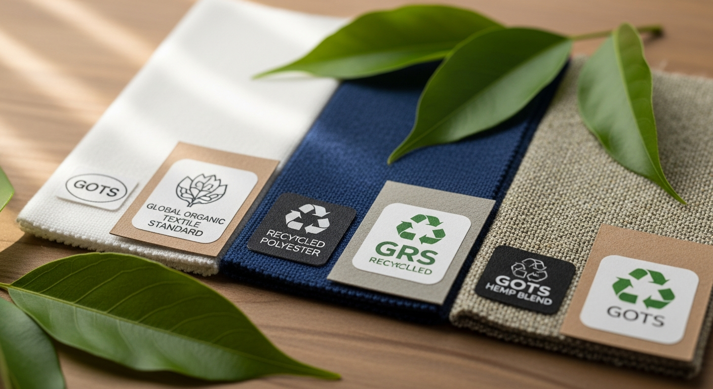 Sustainable hoodie fabrics including organic cotton and recycled polyester samples