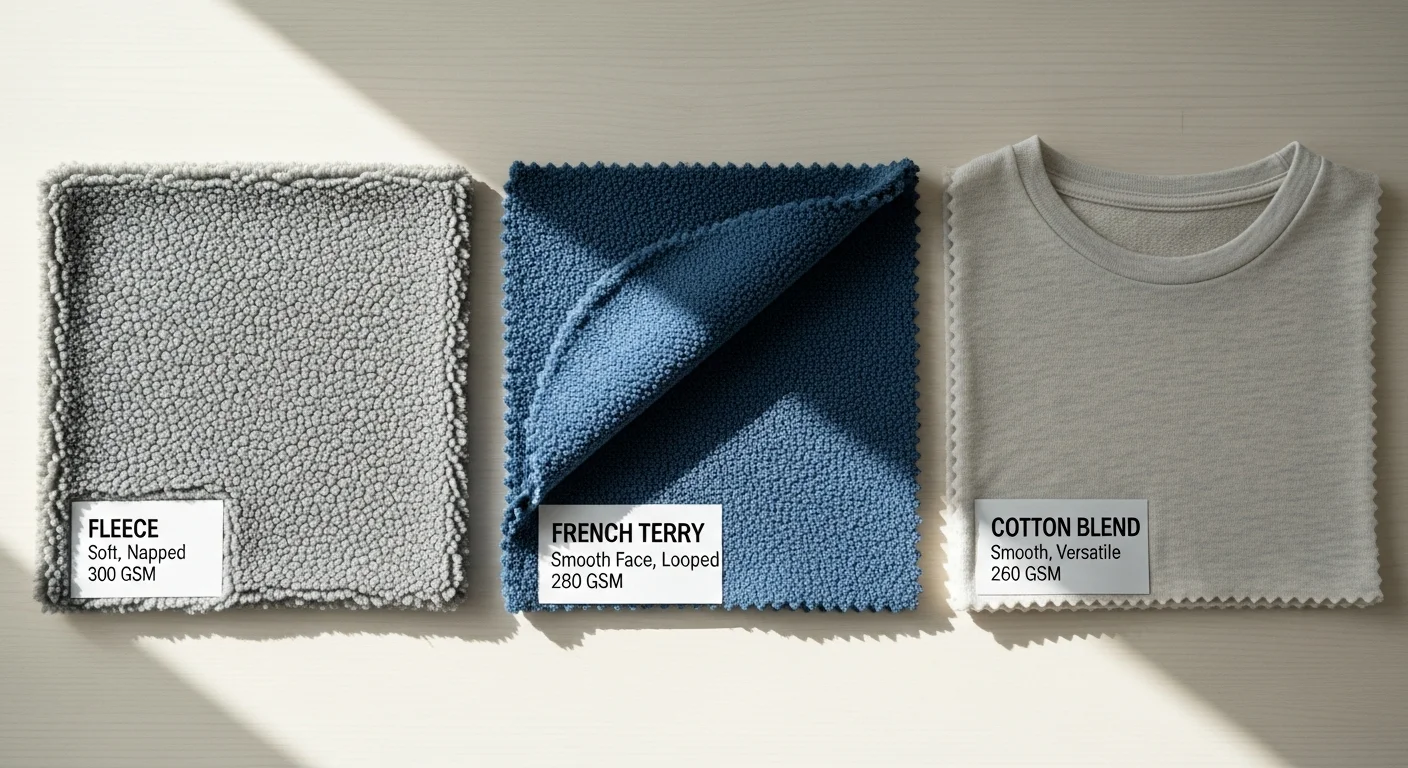 Fleece vs French Terry vs Cotton Blend: Hoodie Fabric Guide for Custom Printing