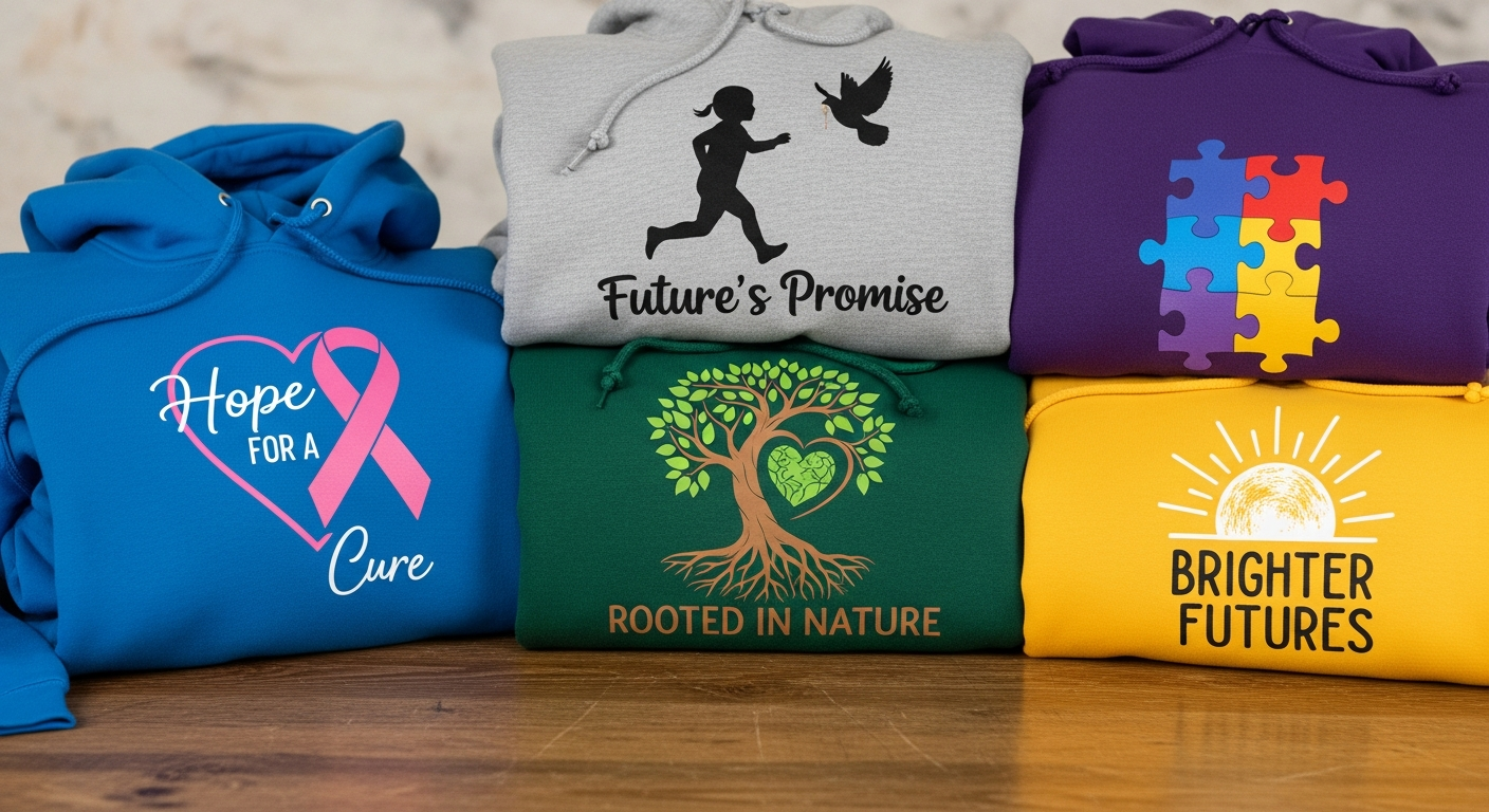 Custom hoodies for various nonprofit organizations and charity events