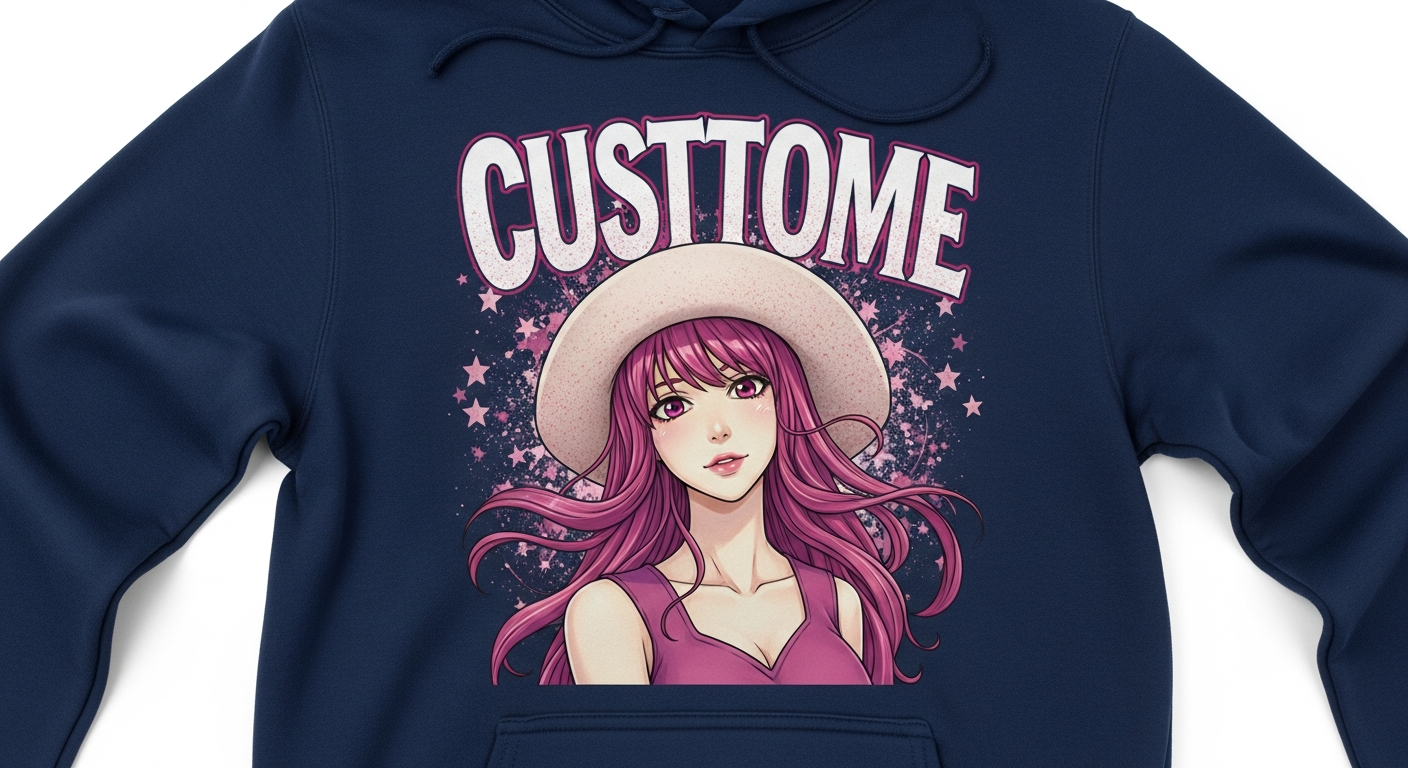 Pullover hoodie showing full front print area for custom designs