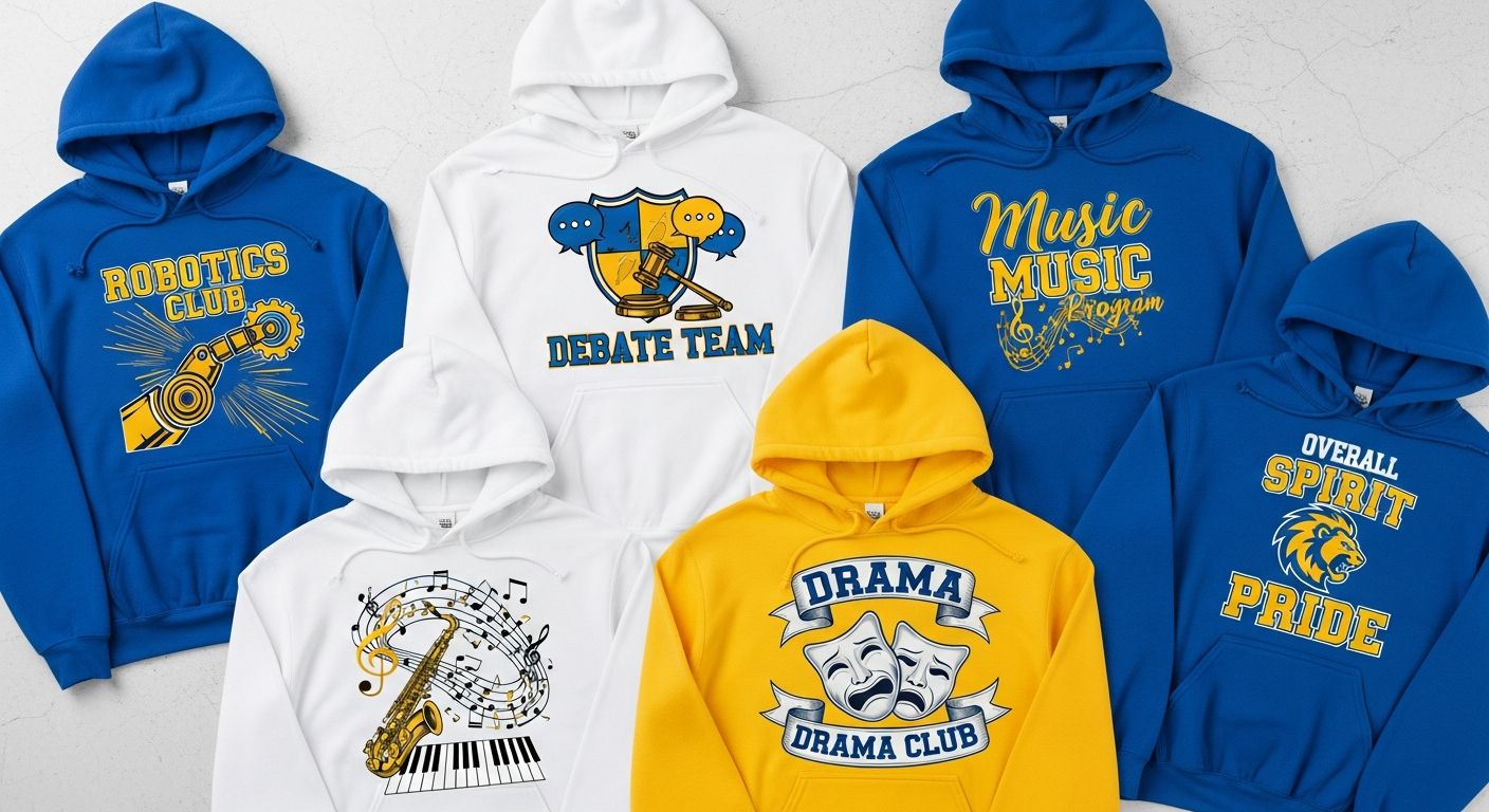 Collection of school spirit and club custom hoodie designs
