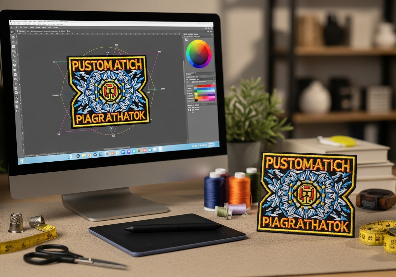 Custom patch artwork preparation showing vector file conversion color separation and size specifications