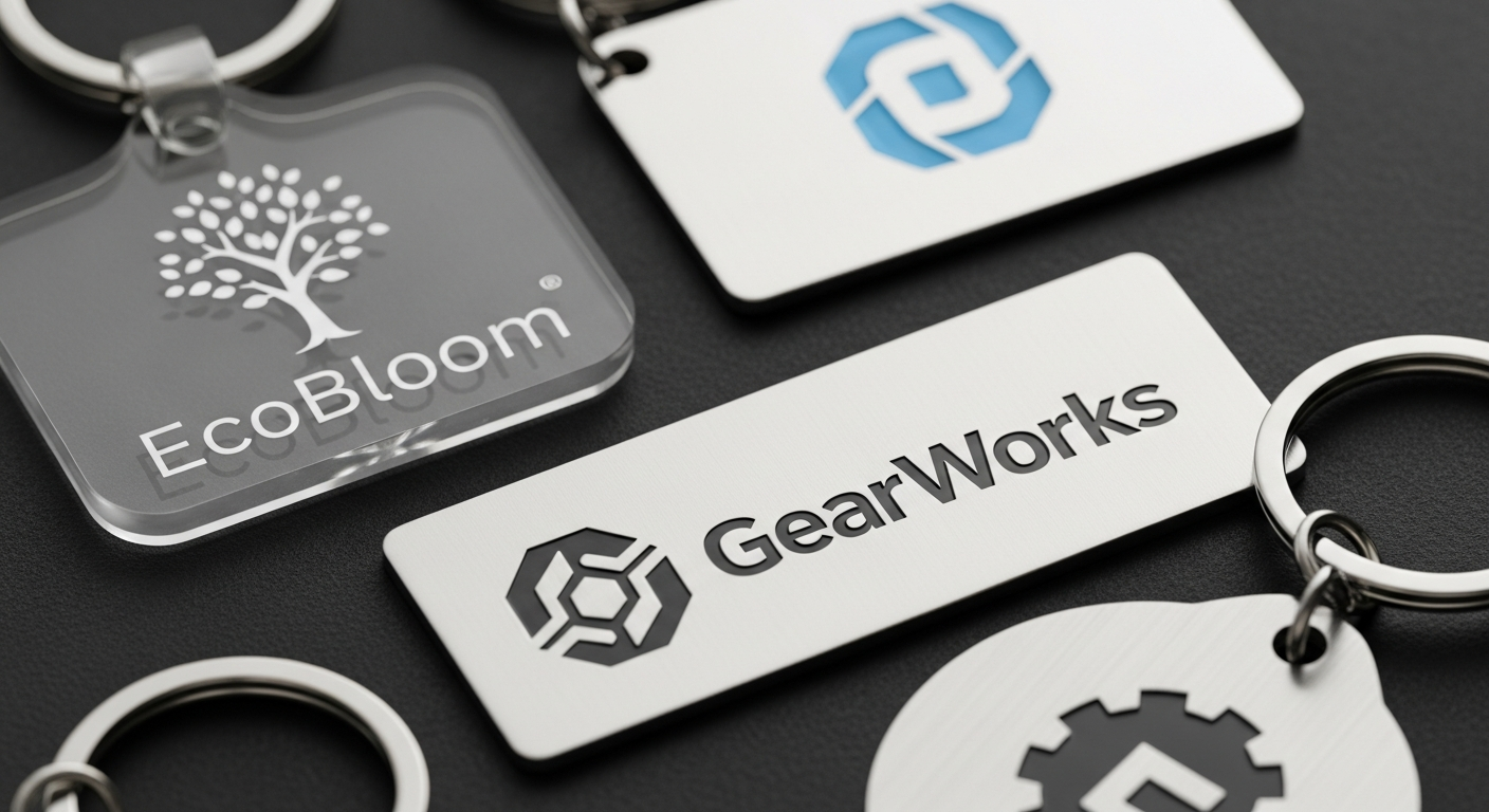 Logo design tips for small keychain surfaces showing effective placement and sizing