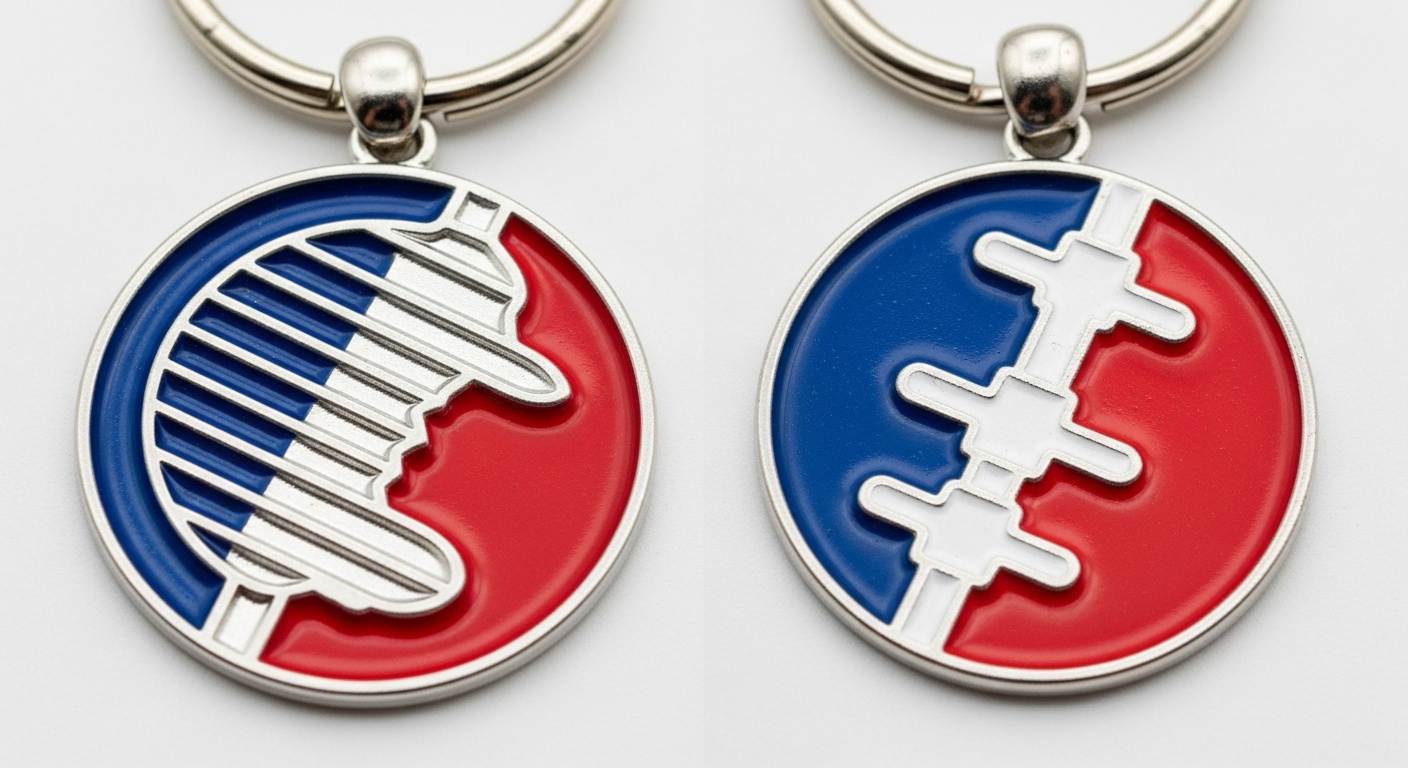Soft enamel and hard enamel fill comparison on custom metal keychains