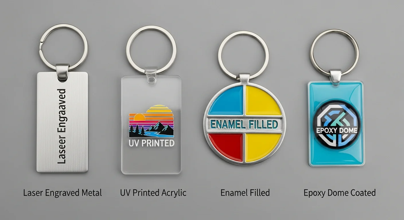 Keychain Decoration Methods: Engraving vs Printing vs Enamel Fill Compared