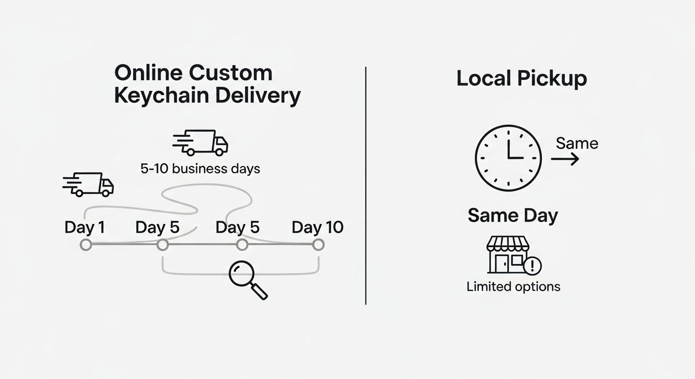 Delivery timeline comparison between online and local custom keychain services
