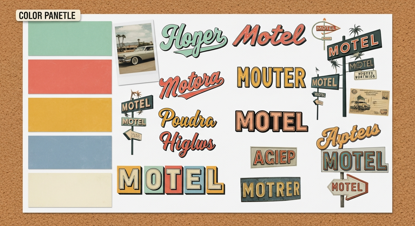 Vintage color palettes and retro typography options for custom motel style keychain designs