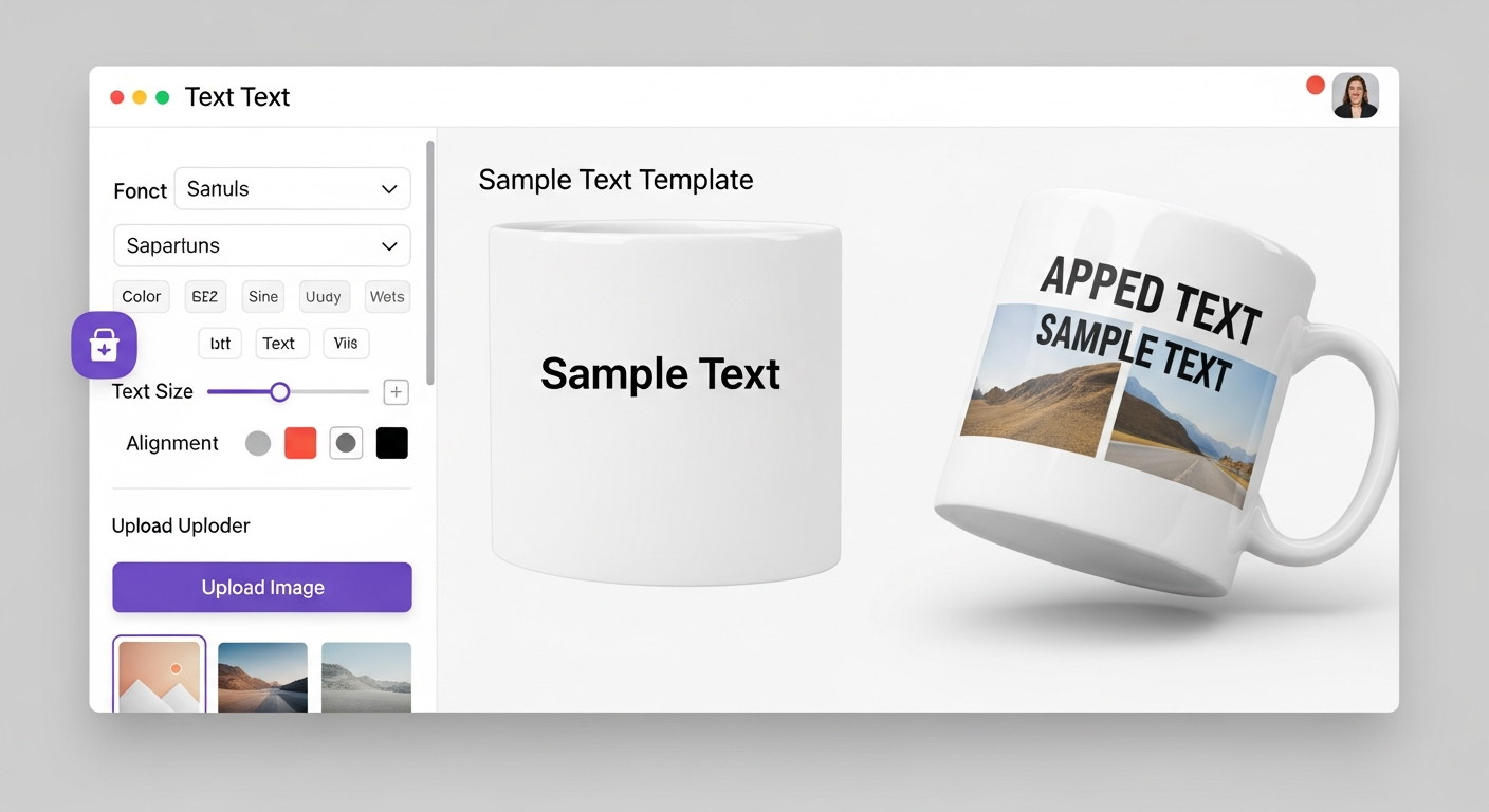 RareCustom free online design tool interface showing mug template with text editor and image upload
