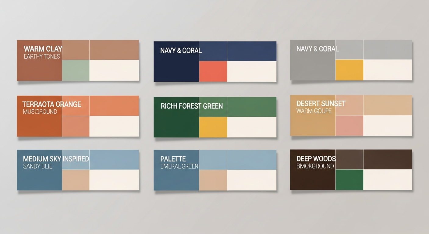 Six recommended color palettes for custom mug design showing primary accent and background combinations
