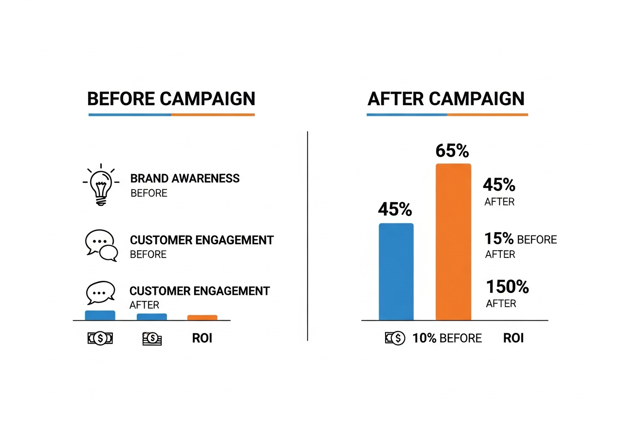 Infographic showing branded phone case program results and ROI metrics