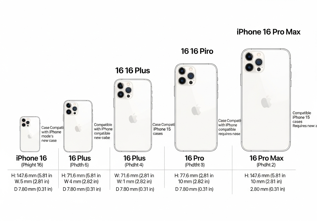 iPhone dimension comparison chart showing size differences across generations