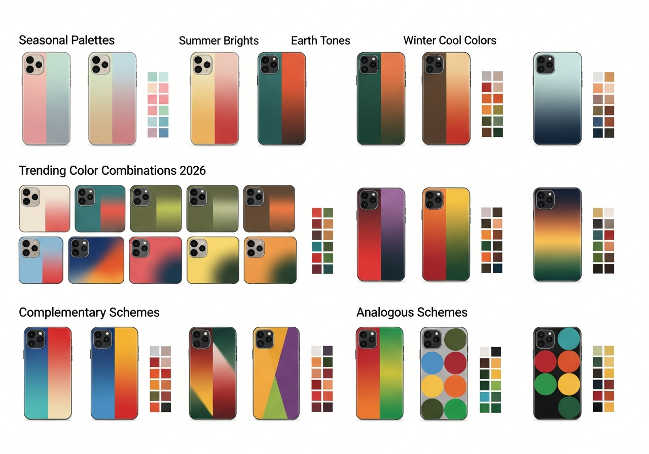 Custom phone case color palette examples for different design styles
