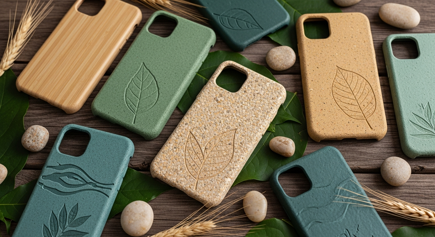 Collection of eco-friendly custom phone cases made from sustainable materials