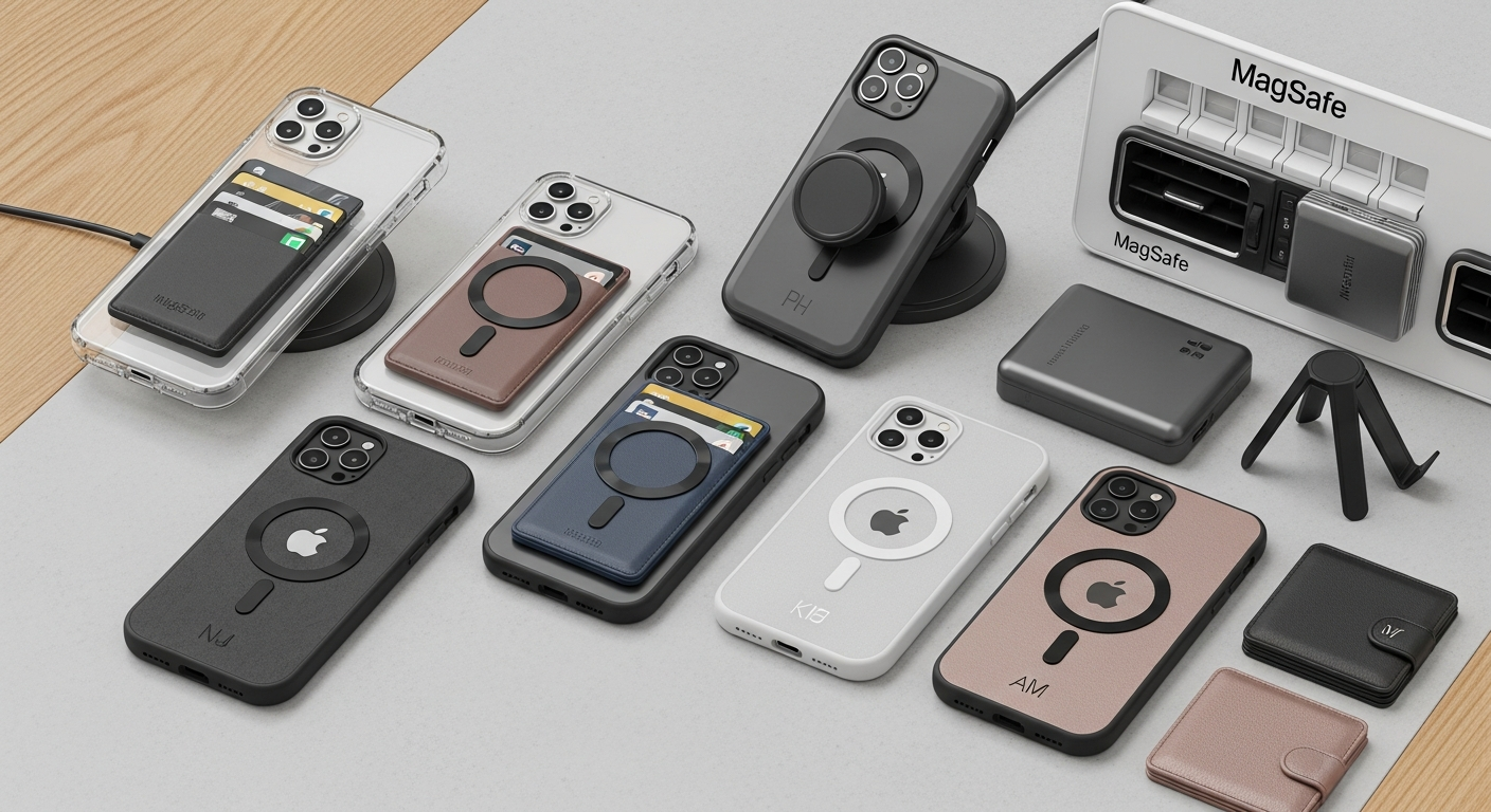 MagSafe compatible custom phone case with magnetic accessories array