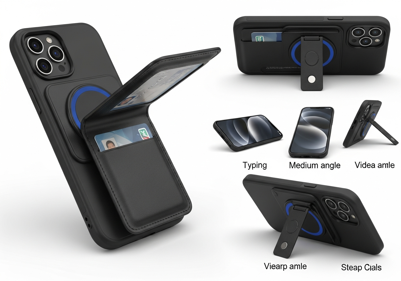 Wallet and kickstand custom phone case features side by side comparison