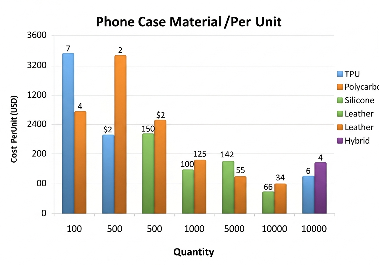 Material cost comparison chart for TPU polycarbonate silicone phone cases