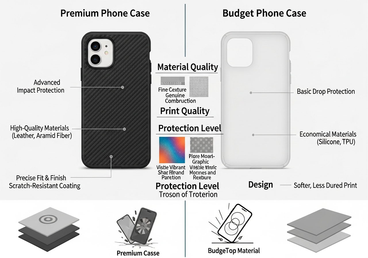 Premium versus budget custom phone case quality comparison side by side