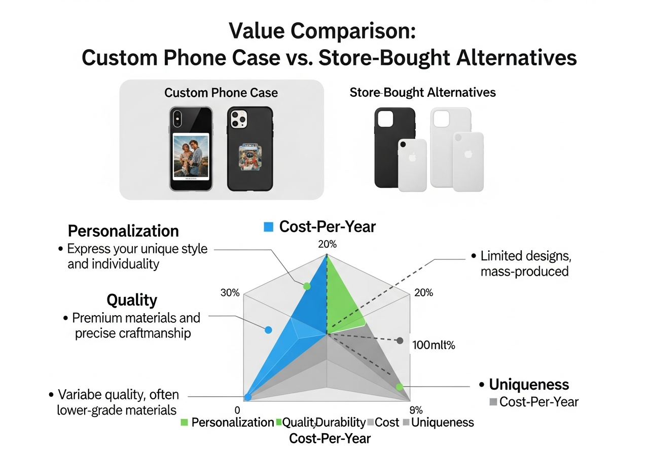 Value comparison infographic custom phone cases versus retail branded cases