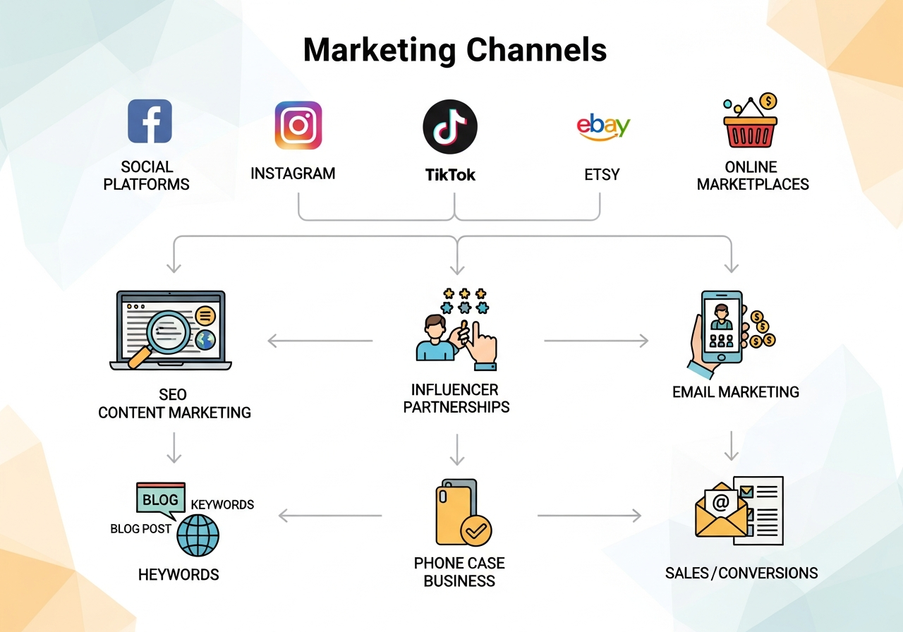 Marketing channels overview for custom phone case business growth