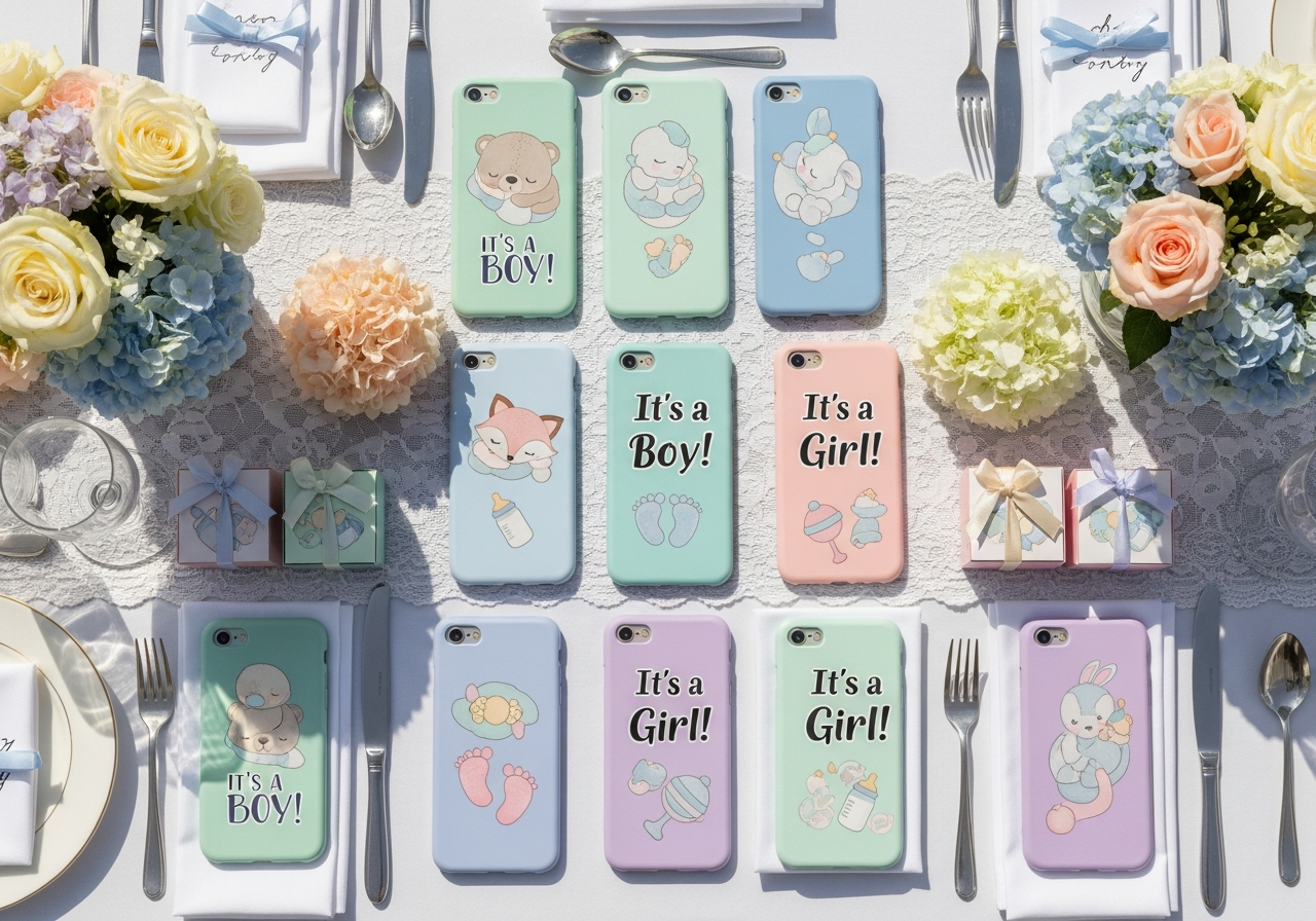 Baby shower custom phone cases with nursery theme pastel designs