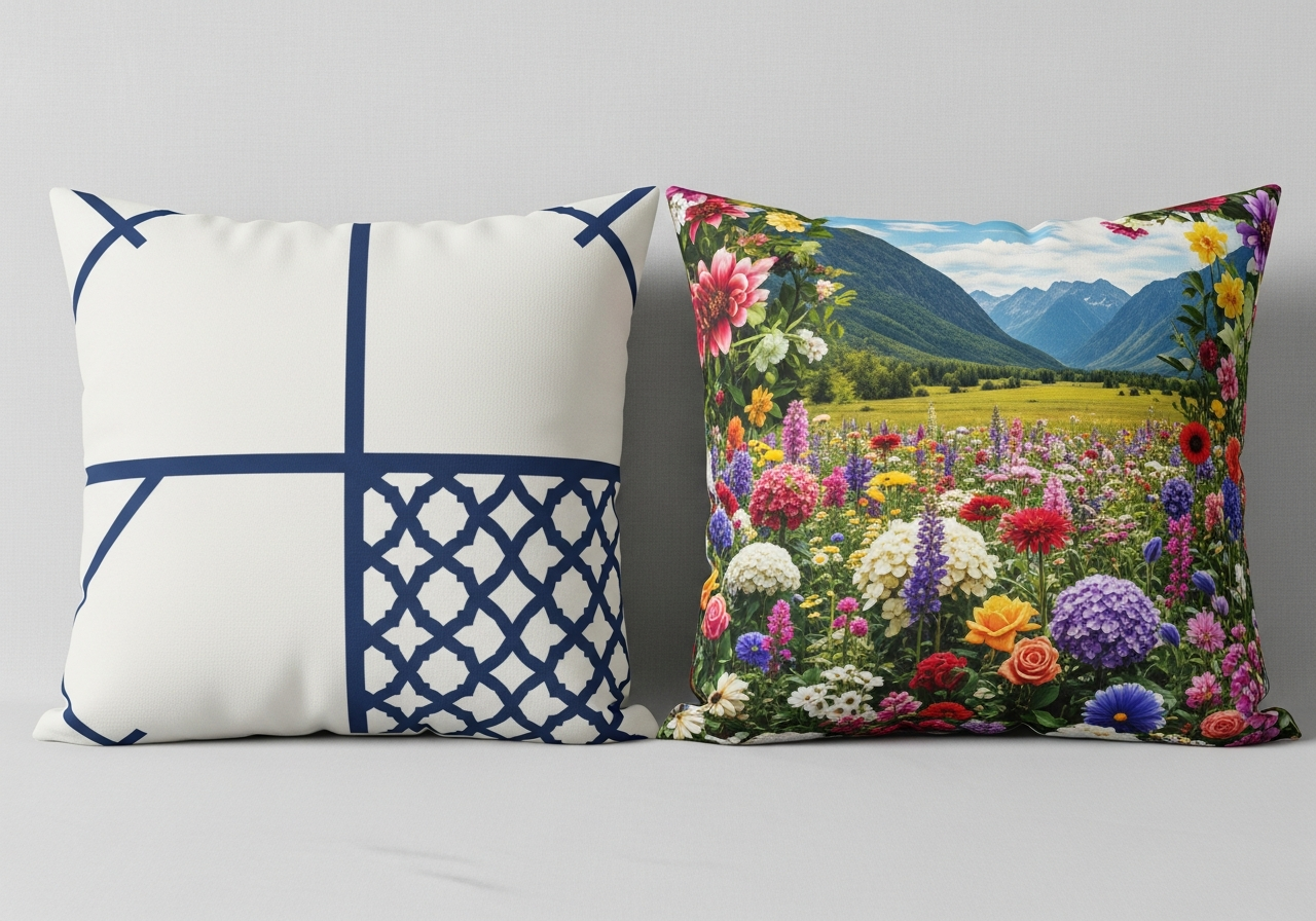 Design tips for saving money on custom pillows showing standard size selection and simple layout options