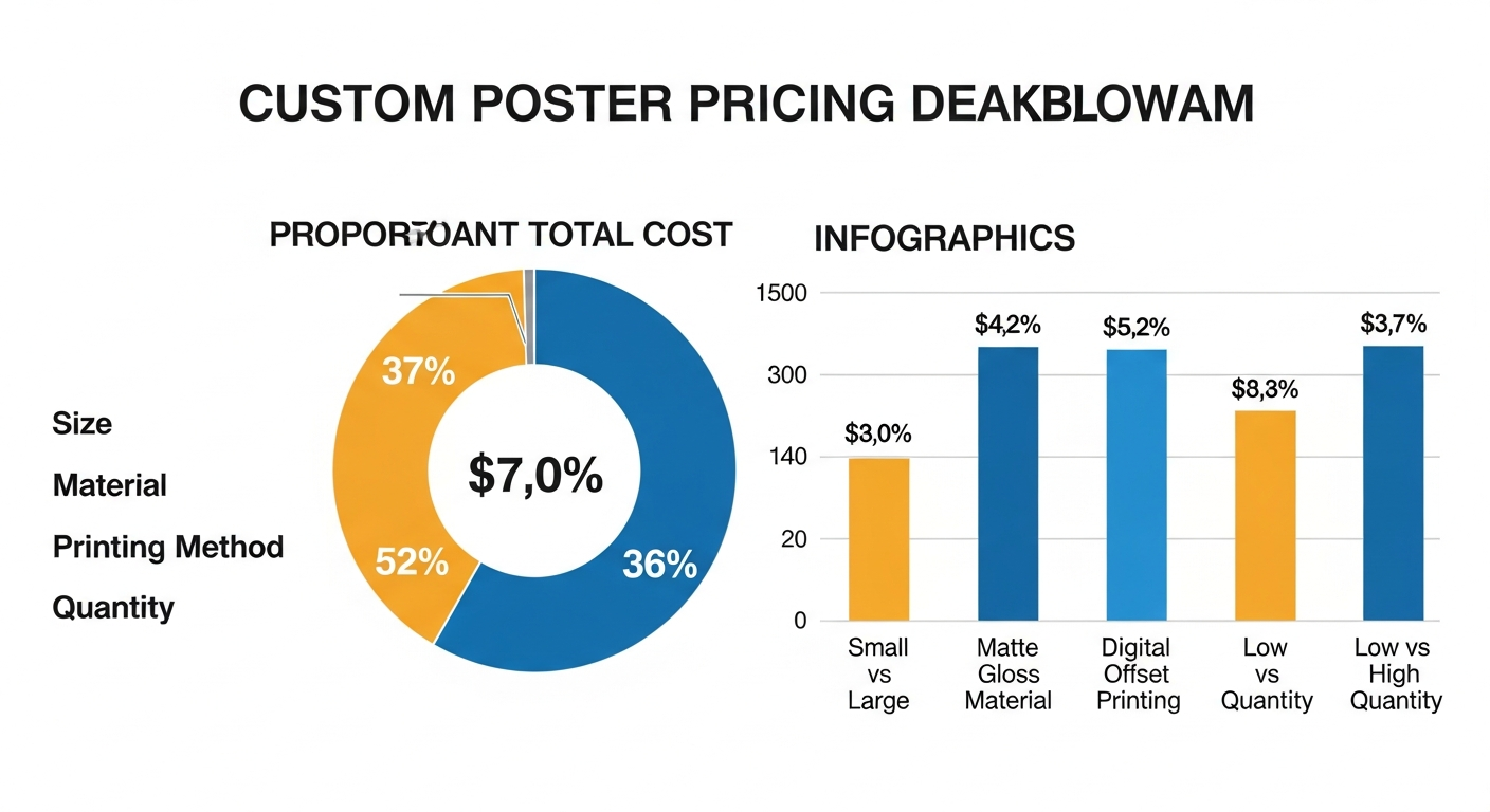 Custom poster pricing breakdown showing how size material printing method and quantity affect total cost