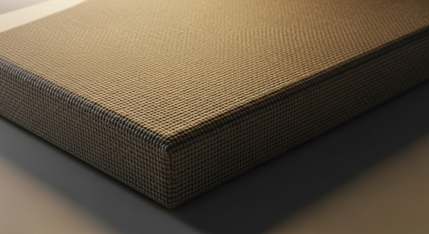 Canvas poster close-up showing textured surface and gallery wrap stretching on wooden frame
