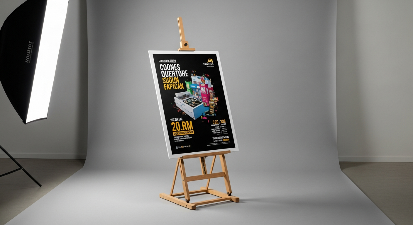 Foam board poster on easel showing rigid self-standing display for events and presentations