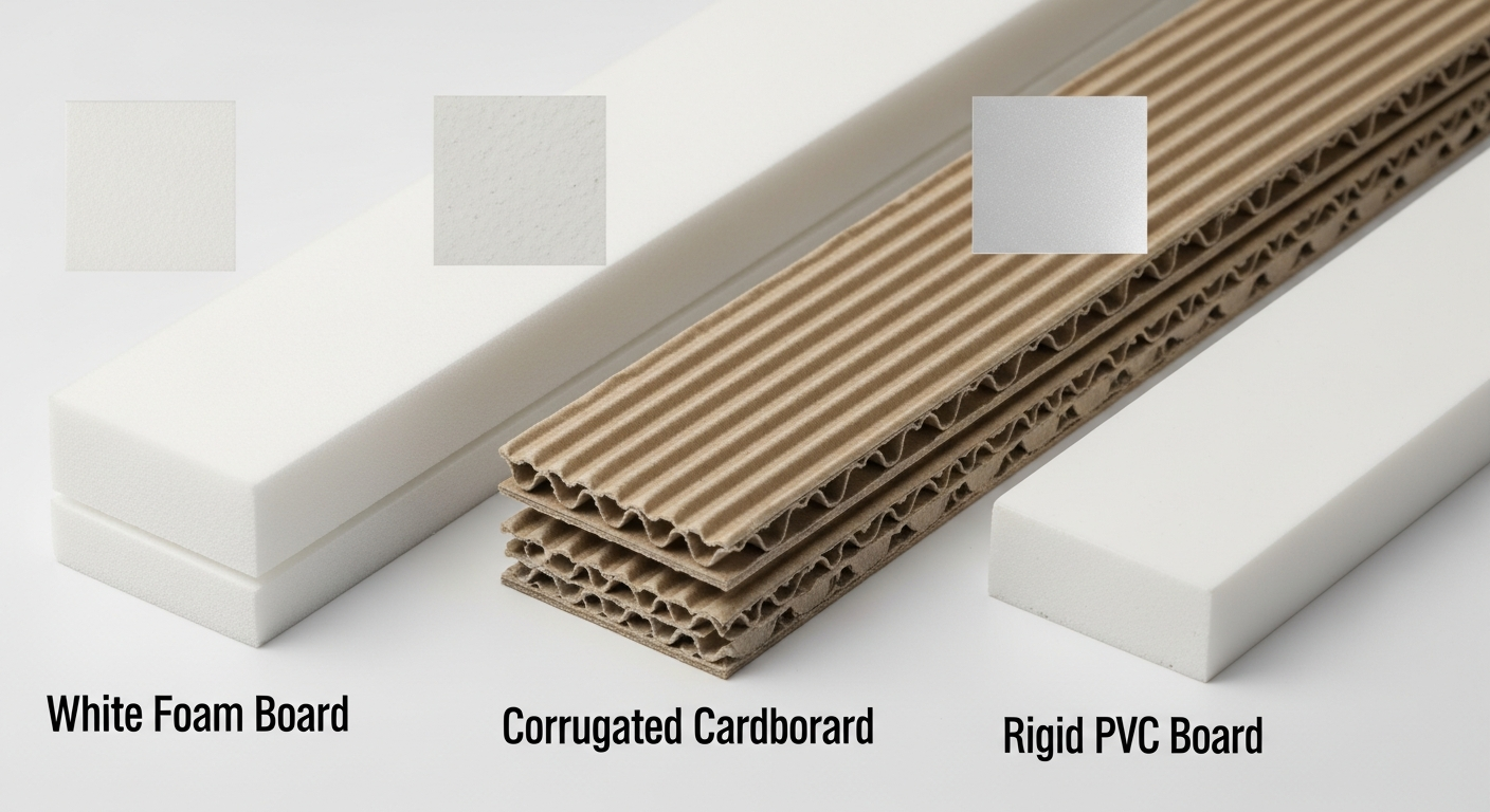 Comparison of foam board corrugated cardboard and rigid board materials for custom poster board signs