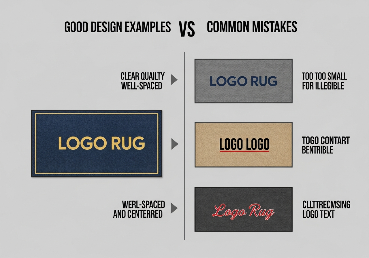 Logo rug design best practices showing vector file preparation color matching simplification rules and minimum clear space guidelines