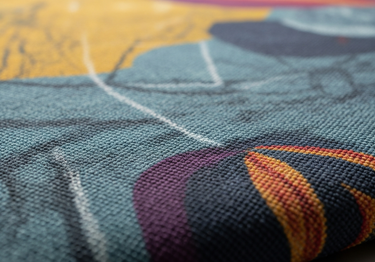 Close-up texture detail of custom polyester rug showing fiber quality and print vibrancy on the surface