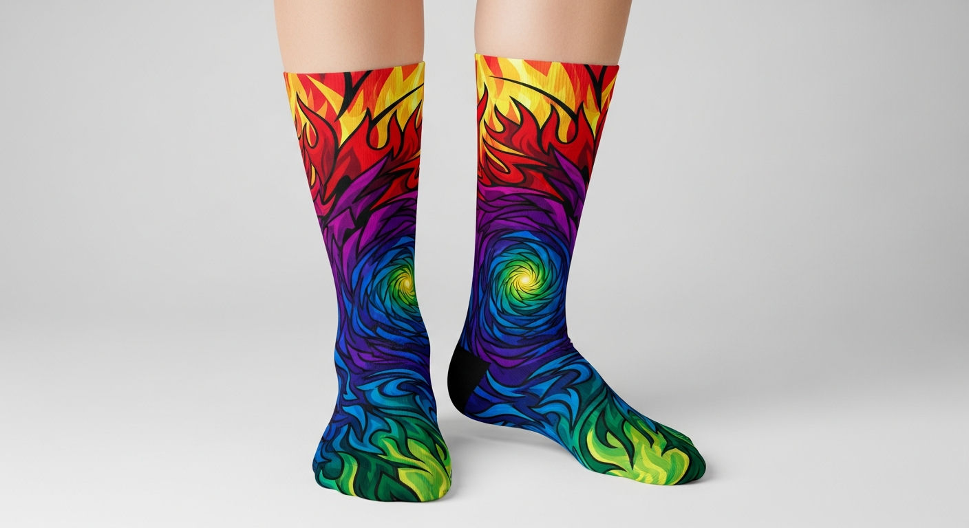 2026 custom sock design trends featuring bold geometric patterns abstract art and gradient color blocking