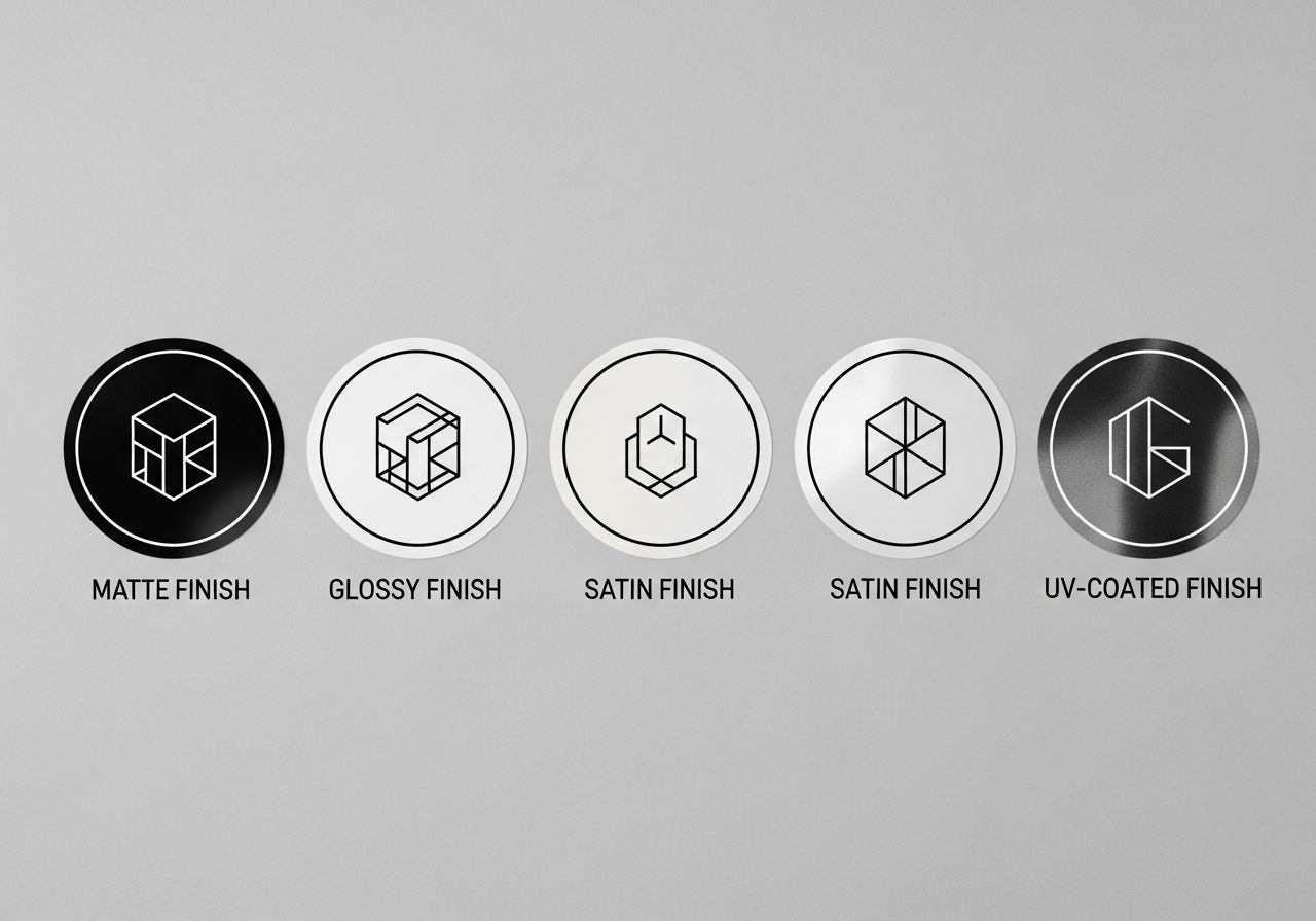 Glossy matte and holographic sticker finish comparison side by side