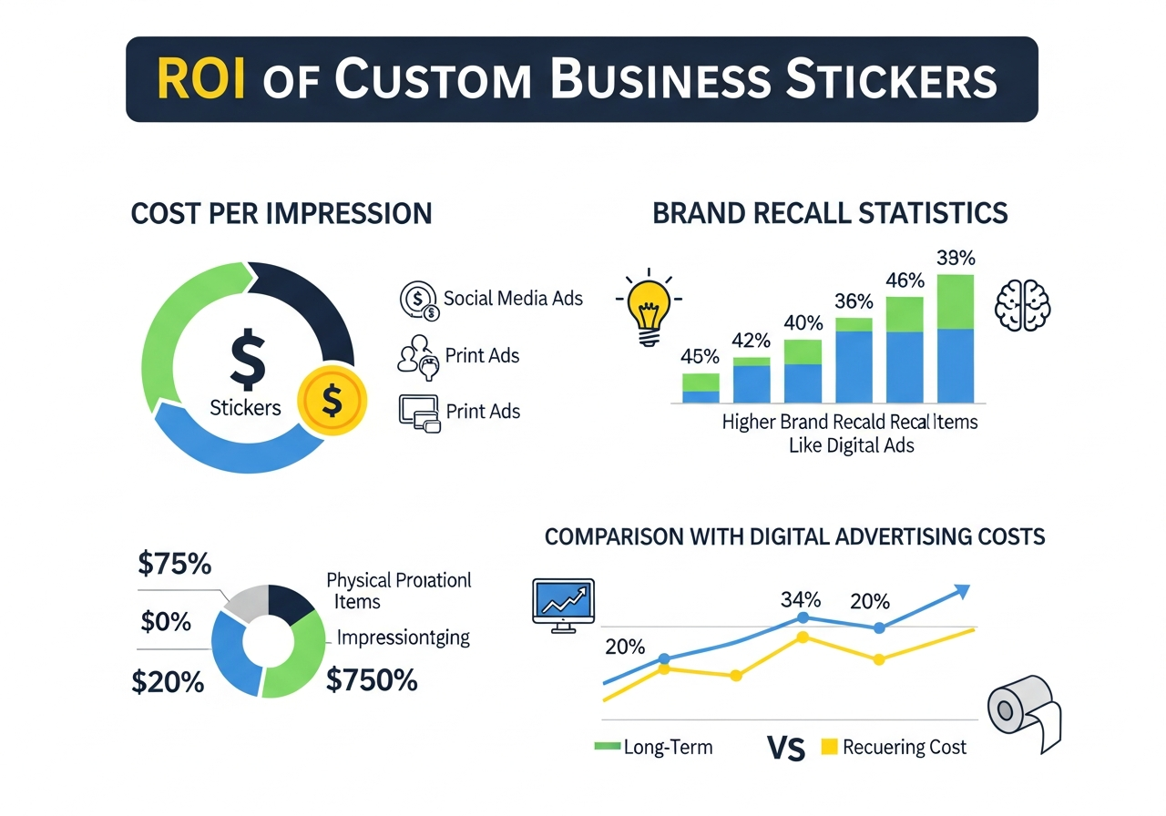 Sticker ROI infographic showing cost per impression versus digital advertising