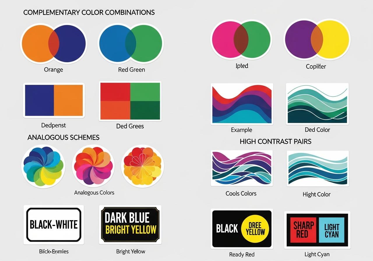 Color palette examples showing high-contrast combinations for sticker designs