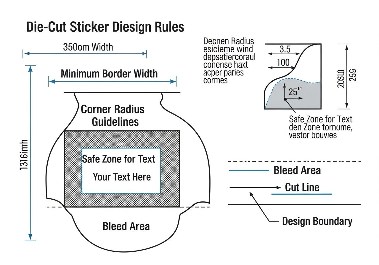 Die-cut sticker shape design principles showing silhouette and contour rules