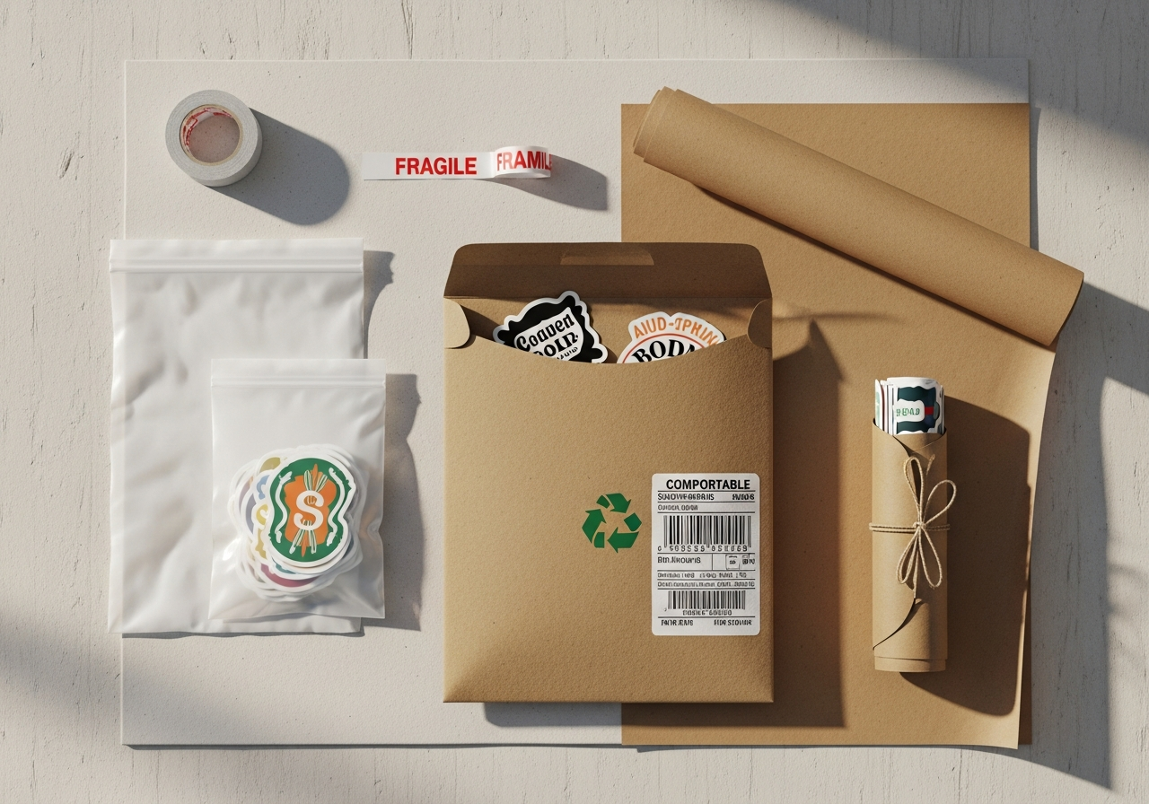 Eco-friendly sticker packaging with recyclable materials and minimal waste